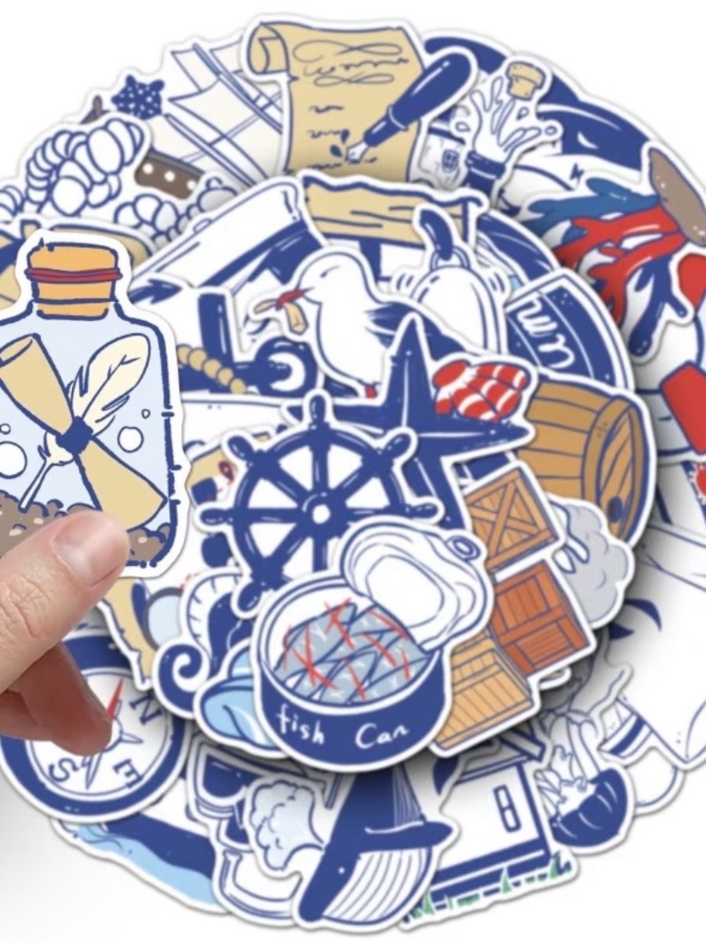 50 Blue White Nautical Stickers Anchor Ship Sailor Fish Lighthouse Rope Shell - Picture 4 of 16